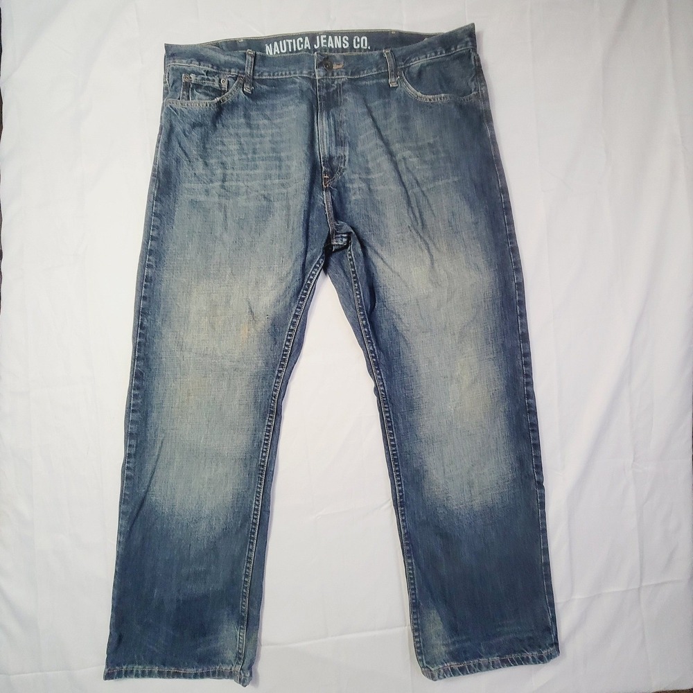 Nautica Mens Jeans 42X30 Blue Straight Leg Medium Wash Denim U67